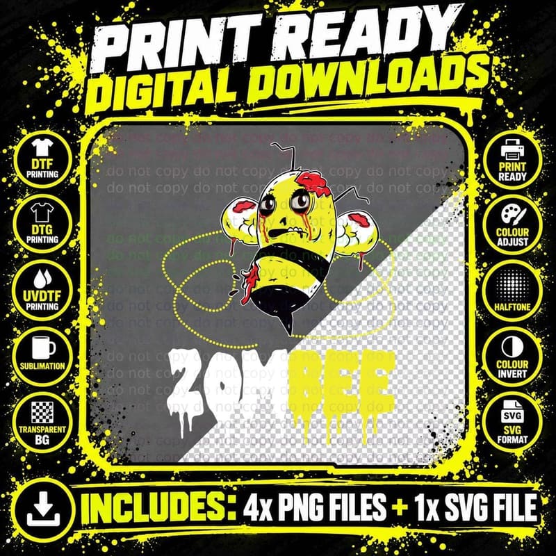 Zombee T-Shirt, Halloween Horror, Zombie Fan Art Png SVG Digital Bundle