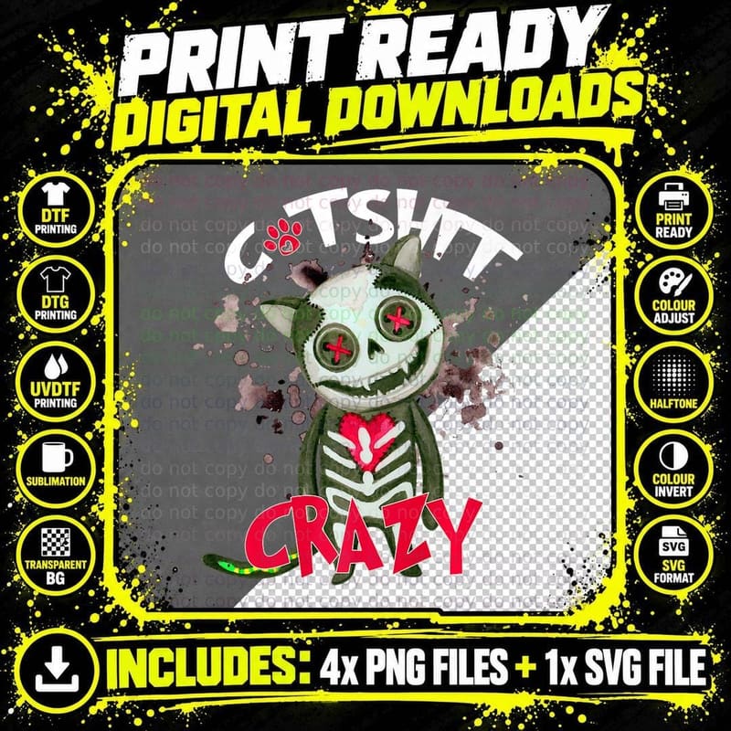 Zombie Horror Halloween Cat T-Shirt, Halloween Apparel Png SVG Digital Bundle