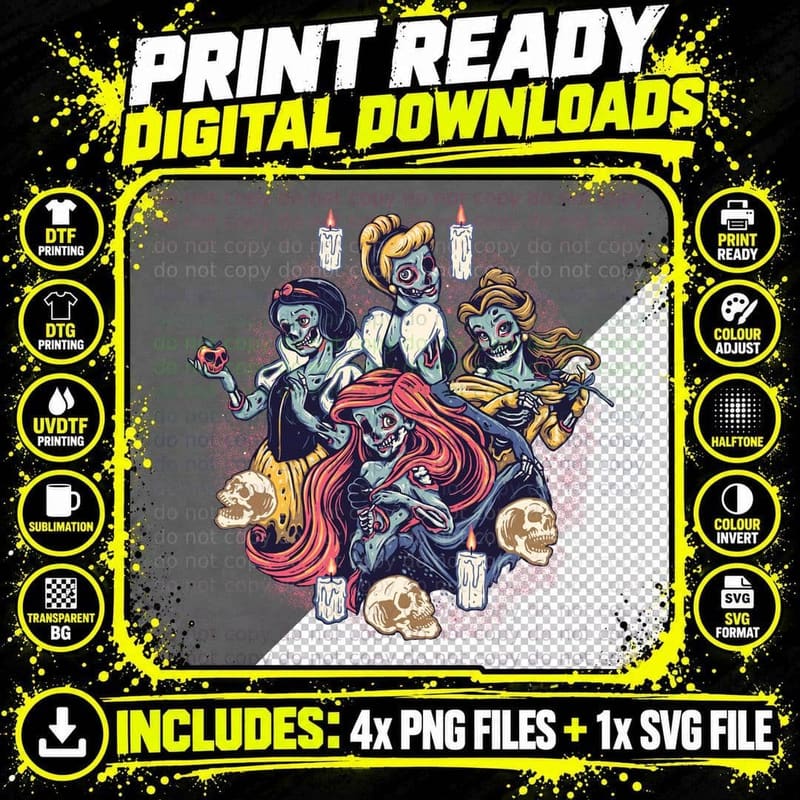 Zombie Princess T-Shirt, Halloween Gothic Style Png SVG Digital Bundle