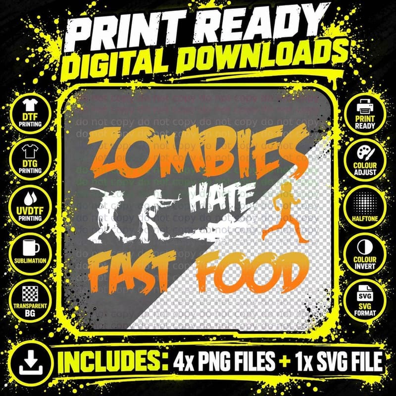 Zombies Hate Fast Food T-Shirt, Halloween Horror Png SVG Digital Bundle