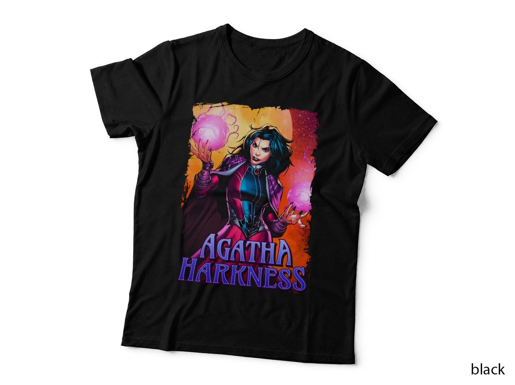 Agatha Harkness T-Shirt, Witch with Purple Magic Orbs, Comic Art