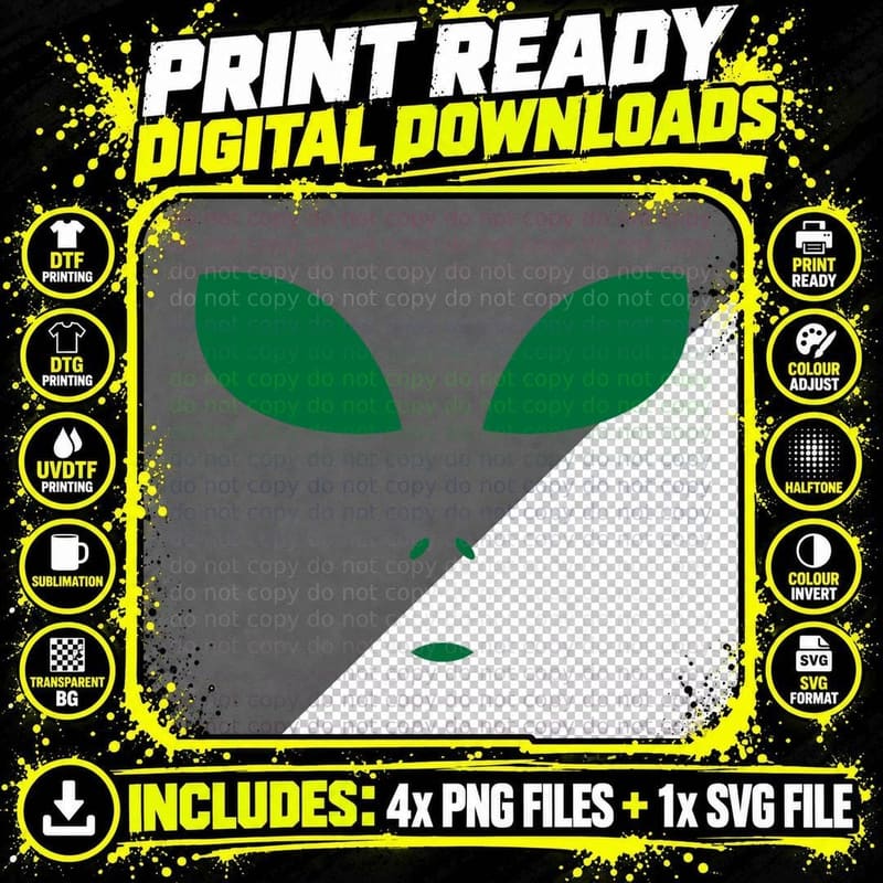 Alien Face Scary Science Fiction T-Shirt Png SVG Digital Bundle
