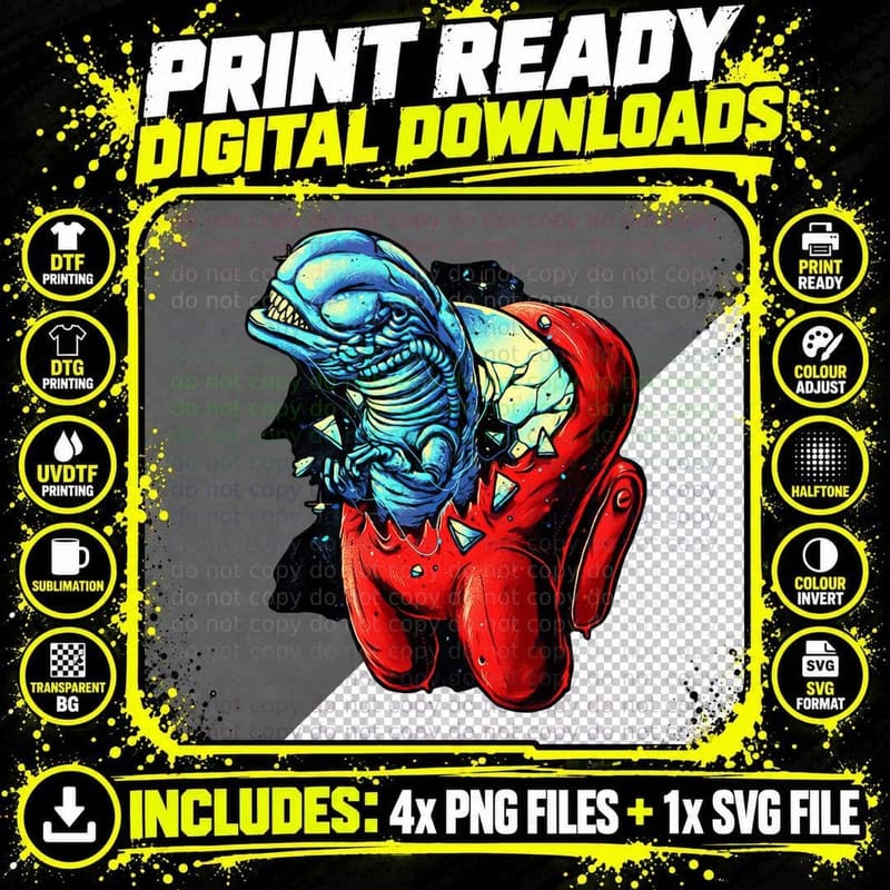 Alien Imposter Mash up T-Shirt, Sci-Fi Horror Png SVG Digital Bundle