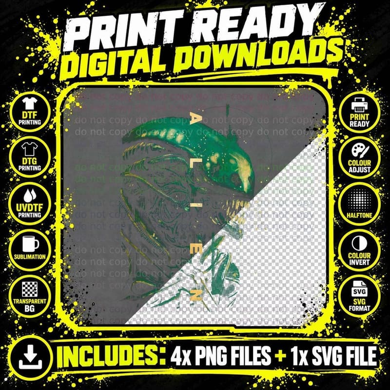 Alien Xenomorph T-Shirt, Sci-Fi Horror Png SVG Digital Bundle