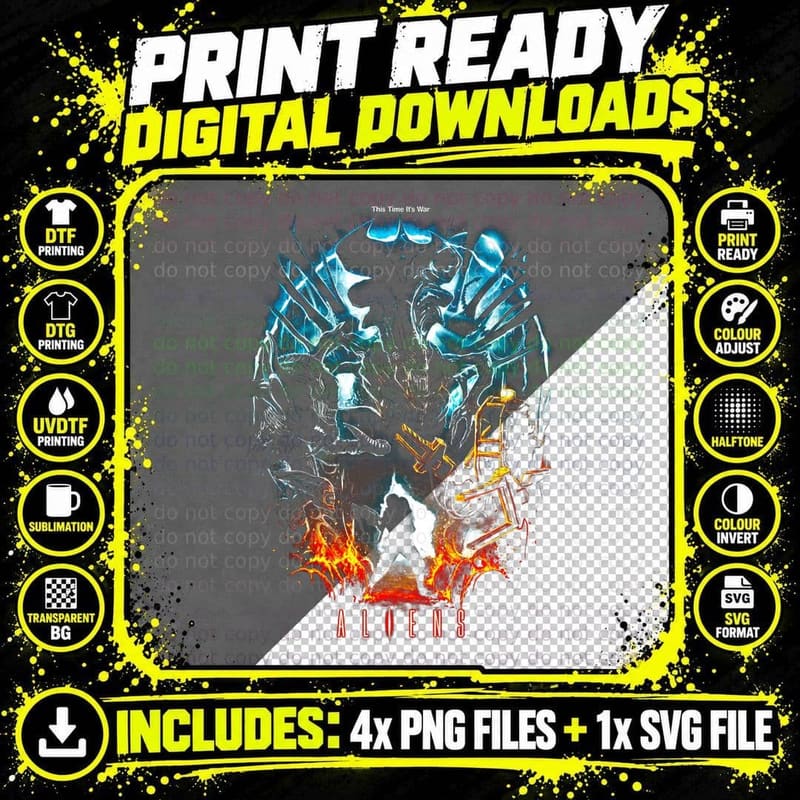 Aliens Movie Poster T-Shirt, Sci-Fi Horror Style Png SVG Digital Bundle