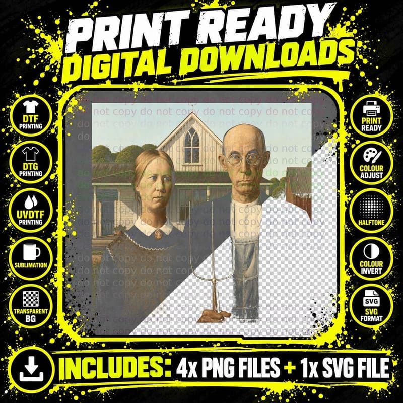 American Gothic Zombie Colour T-Shirt Funny Horror Png SVG Digital Bundle