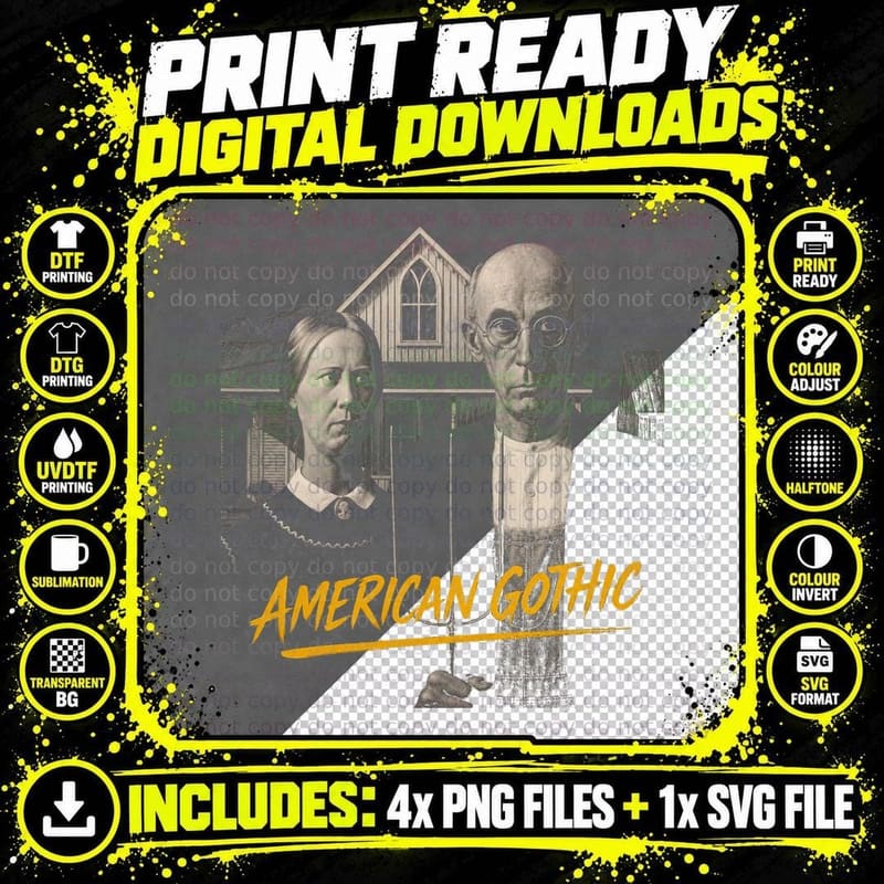 American Gothic Zombie Farmers T-Shirt Funny Horror Png SVG Digital Bundle