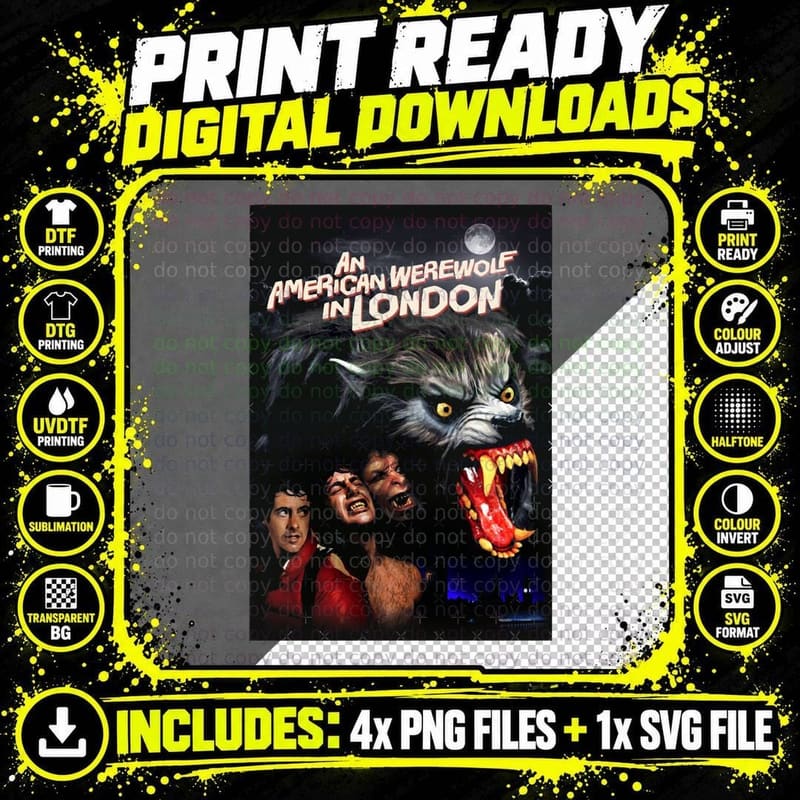 American Werewolf in London Tee, Classic Horror Movie Png SVG Digital Bundle
