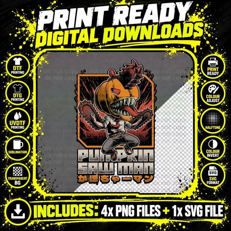 Anime Pumpkin Saw T-Shirt, Halloween Horror Tee Png SVG Digital Bundle