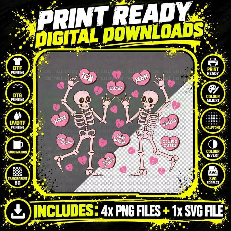 Anti-Valentine Skeleton T-Shirt, Sarcastic Valentine's Png SVG Digital Bundle