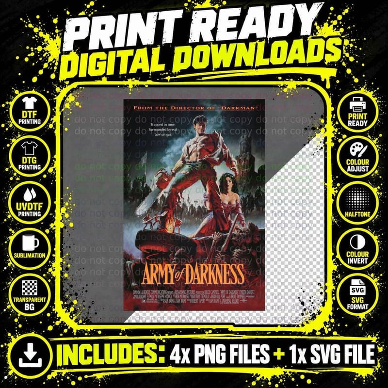 Army of Darkness Movie Poster T-Shirt, Chainsaw Hero Png SVG Digital Bundle