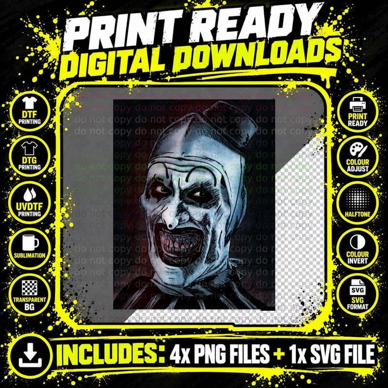 Art the Clown Dark Painted Portrait Png SVG Digital Bundle