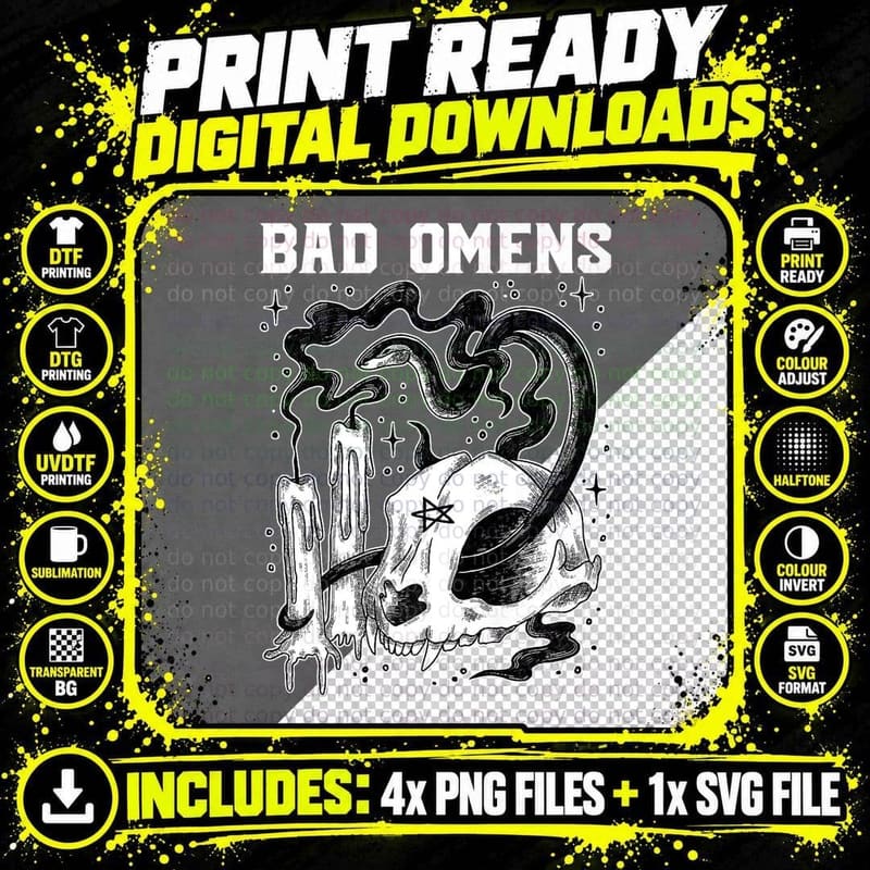 Bad Omens Snake and Skull T-Shirt, Gothic Horror Style Png SVG Digital Bundle