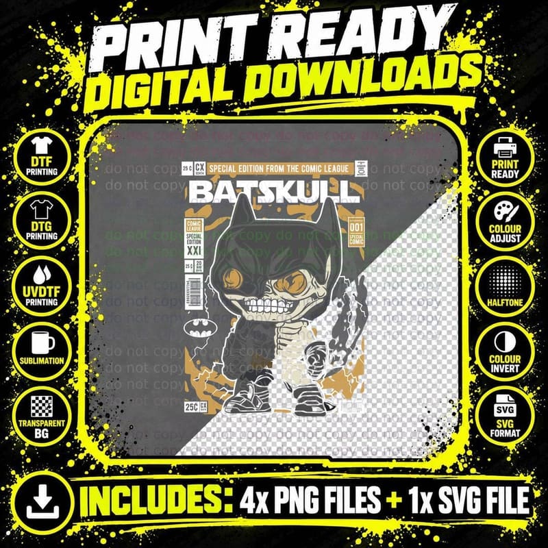 Batskull Comic Cover Tee, Vintage Special Edition Bat Png SVG Digital Bundle