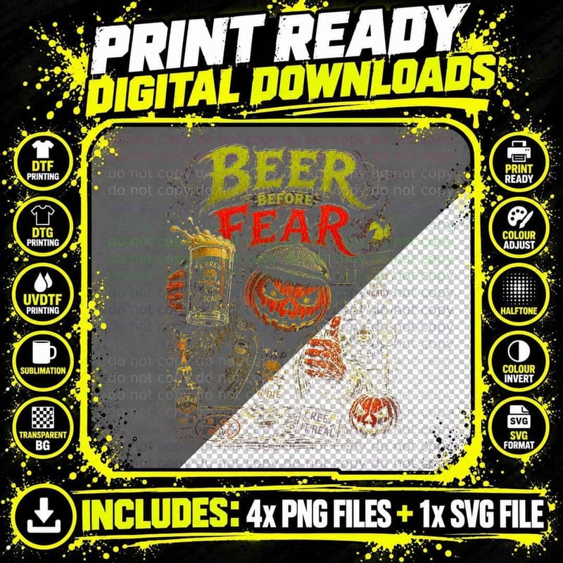 Beer Before Fear Pumpkin Pub Vintage Horror Halloween Png SVG Digital Bundle