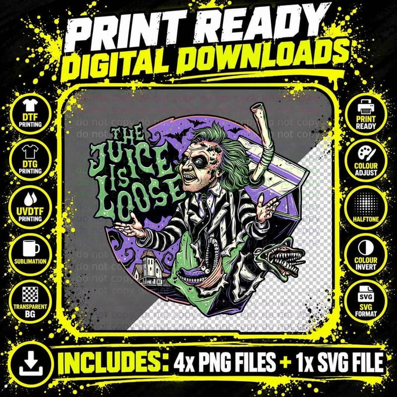 Beetlejuice Retro Horror Movie Art the Juice Is Loose Png SVG Digital Bundle