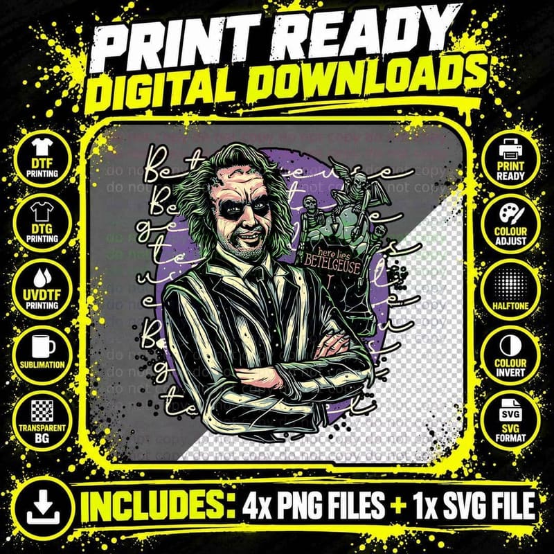 Beetlejuice Tee, Here Lies Betelgeuse Skeletons Png SVG Digital Bundle