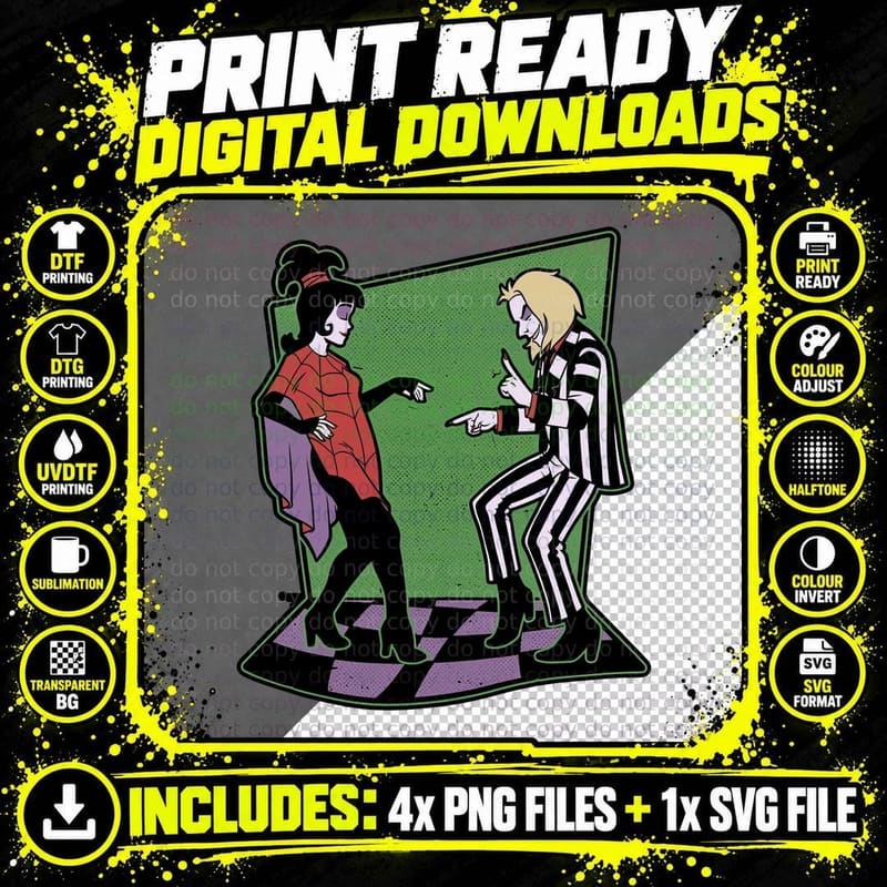 Beetlejuice and Lydia Dance T-Shirt Png SVG Digital Bundle