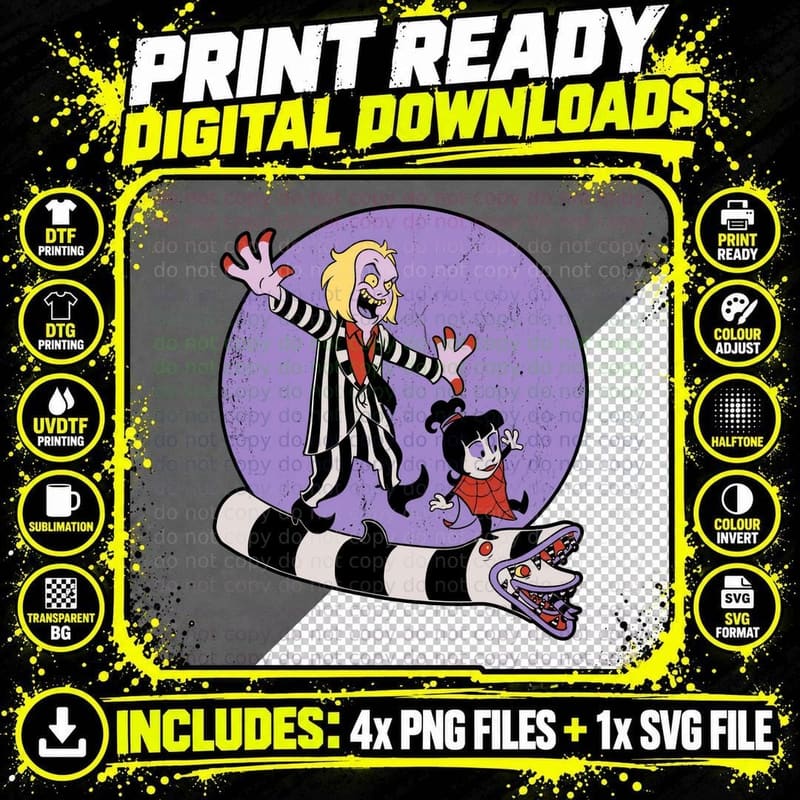 Beetlejuice and Lydia T-Shirt, Retro Horror Comic Tee Png SVG Digital Bundle
