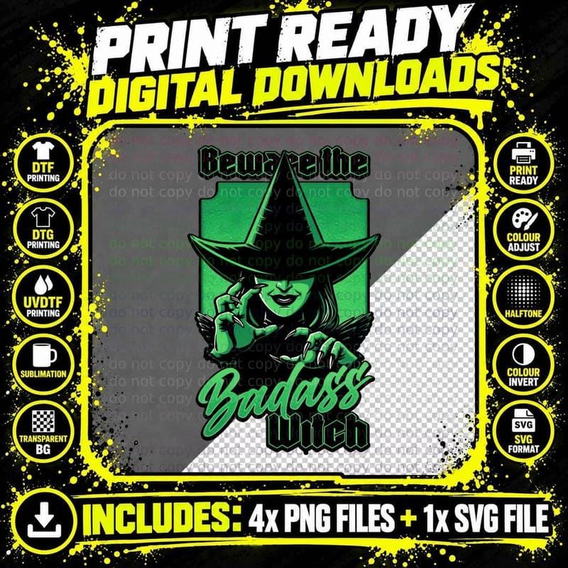 Beware the Badass Witch T-Shirt, Halloween Gothic Tee Png SVG Digital Bundle