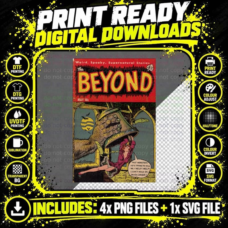 Beyond Weird Spooky Monster Bell Comic T-Shirt Png SVG Digital Bundle