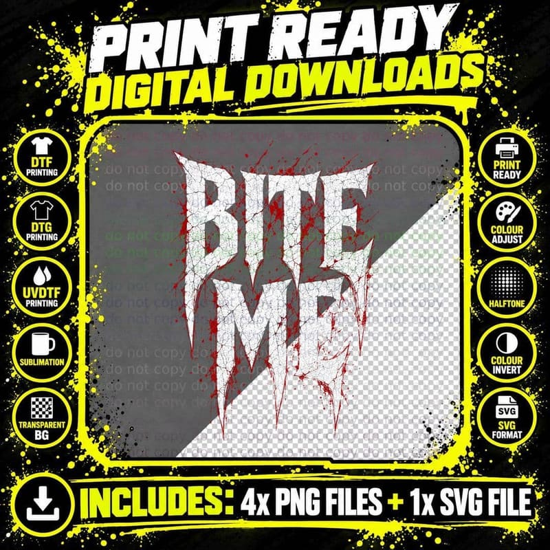 Bite Me Vampire Fangs T-Shirt Bloody Gothic Halloween Png SVG Digital Bundle