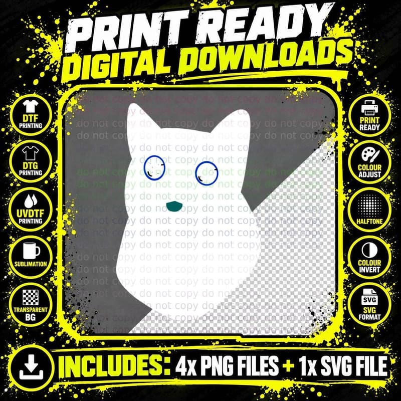 Black Cat Face T-Shirt, Halloween Costume Print Png SVG Digital Bundle