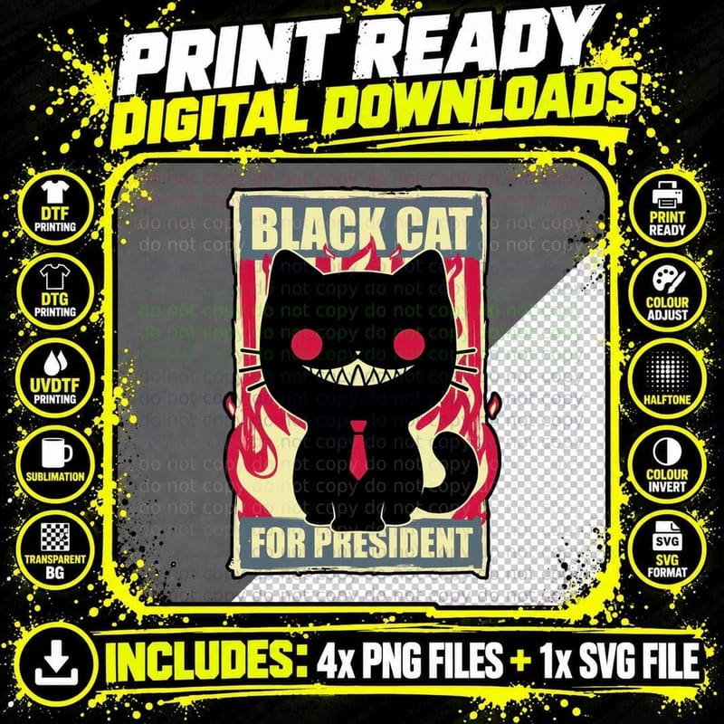 Black Cat T-Shirt, Creepy Election Tee Png SVG Digital Bundle