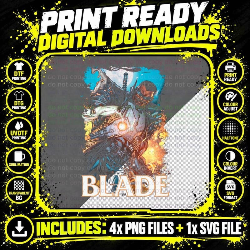 Blade Retro Comic Art, Vampire Hunter with Gun and Png SVG Digital Bundle
