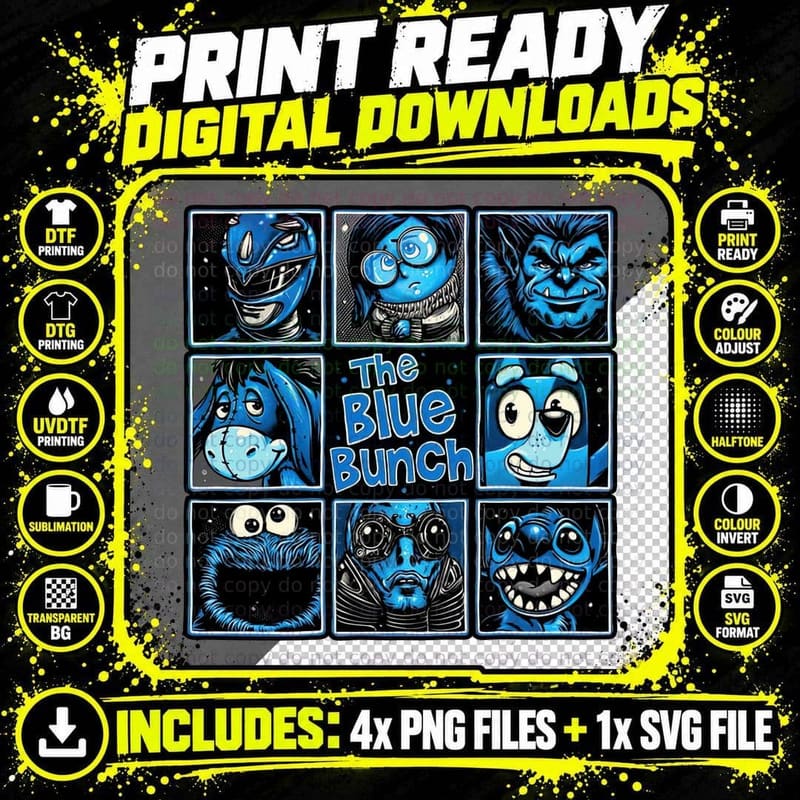 Blue Bunch T-Shirt, Retro Horror Tee Png SVG Digital Bundle