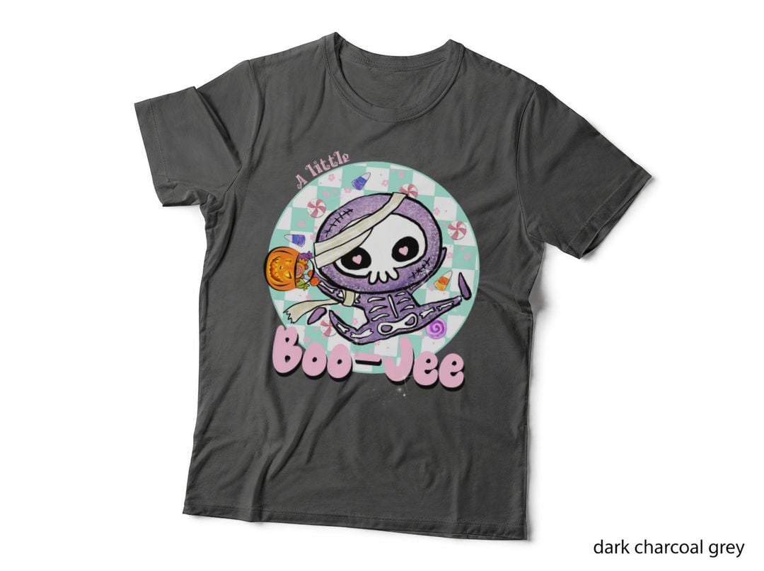 Boo-Jee Skeleton Halloween Kids Tee, Pastel Goth Cute Pumpkin, Candy Art