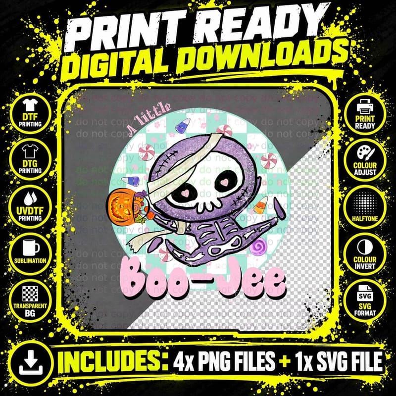 Boo-Jee Skeleton Halloween Kids Tee Png SVG Digital Bundle