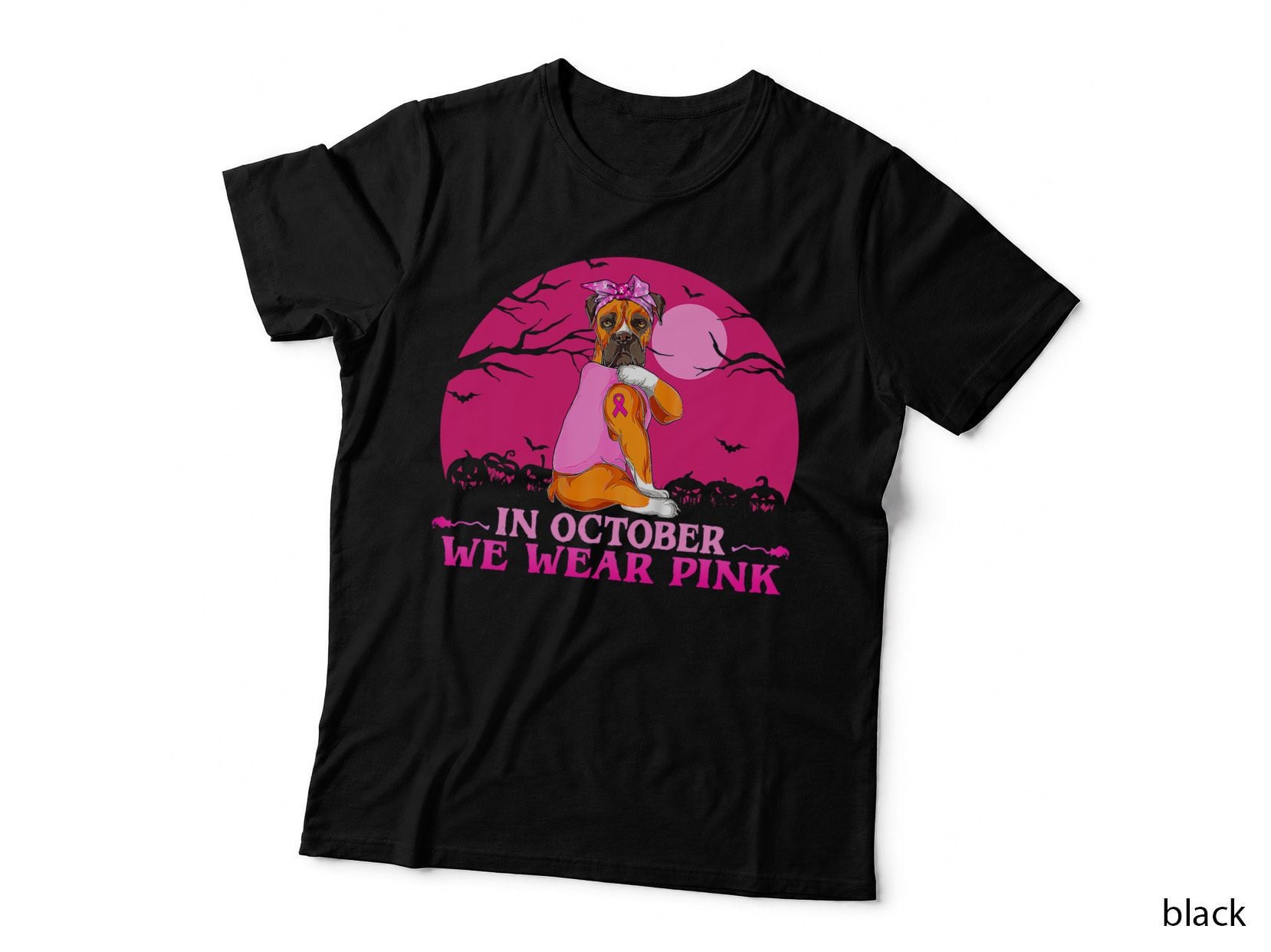 Boxer Dog Halloween T-Shirt, Pink Ribbon Awareness, Pet Lover Apparel