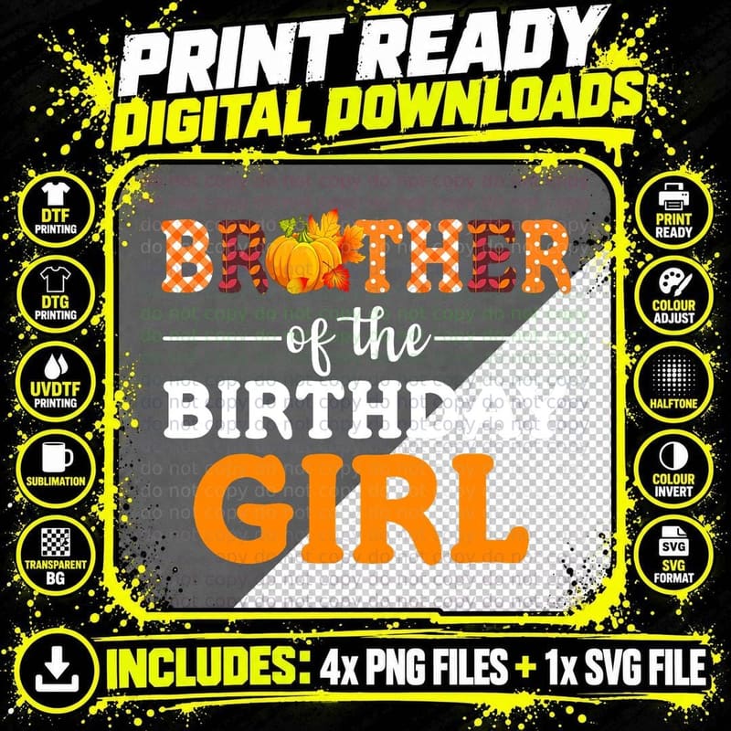Brother of the Birthday Girl Pumpkin Mommy Mama 1st Png SVG Digital Bundle