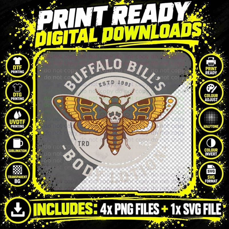 Buffalo Bill's Body Lotion - Death's Head Moth - Horror Png SVG Digital Bundle