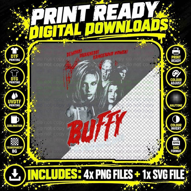 Buffy the Vampire Slayer T-Shirt, Retro Horror Style Png SVG Digital Bundle