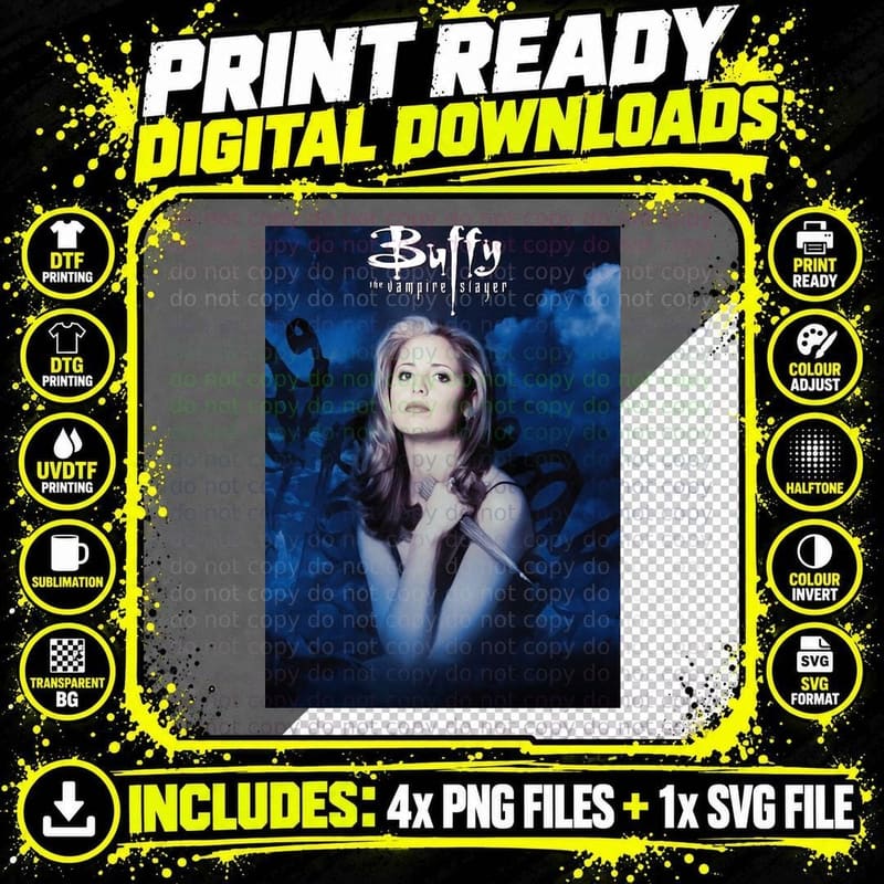Buffy the Vampire Slayer Tee, Classic Moon Poster Art Png SVG Digital Bundle