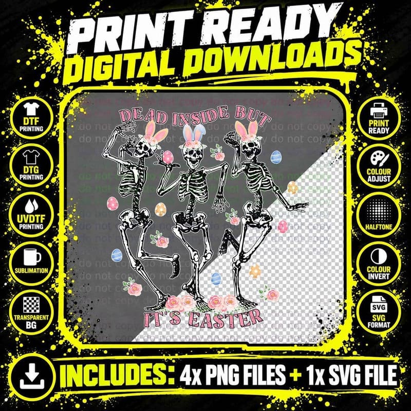 Bunny Ears Dead Inside but It's Easter Spring Skeleton Png SVG Digital Bundle