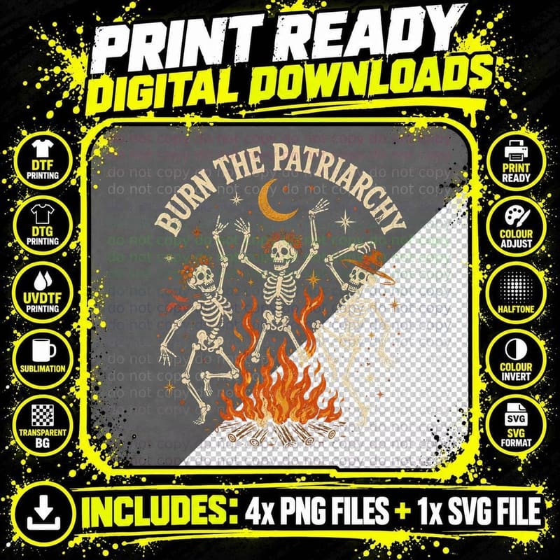 Burn the Patriarchy Dancing Skeletons T-Shirt Feminist Png SVG Digital Bundle