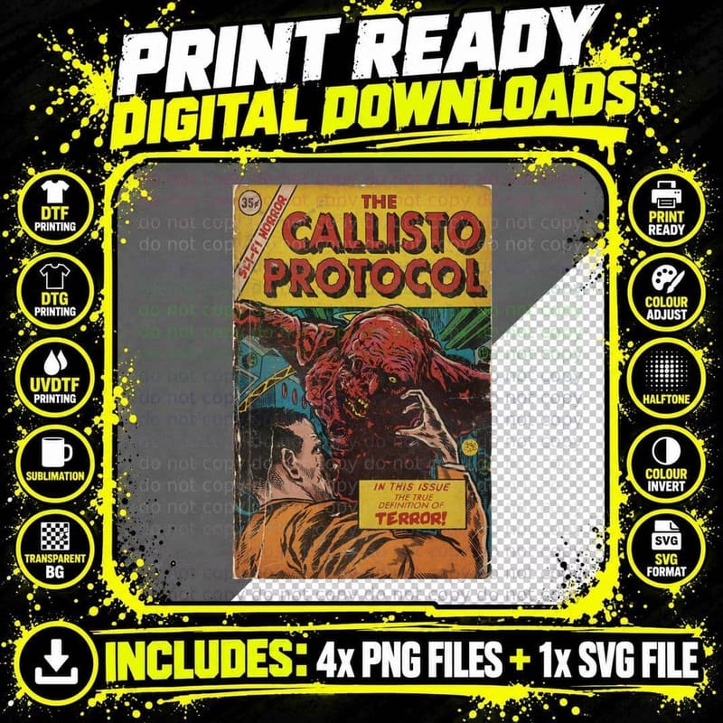 Callisto Protocol Vintage Sci-Fi Horror Comic Cover Fan Png SVG Digital Bundle
