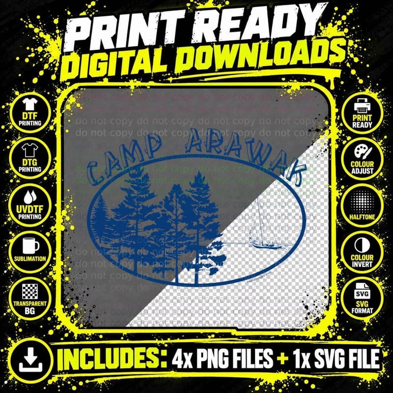 Camp Arawak T-Shirt, Sleepaway Camp Horror Movie Badge Png SVG Digital Bundle