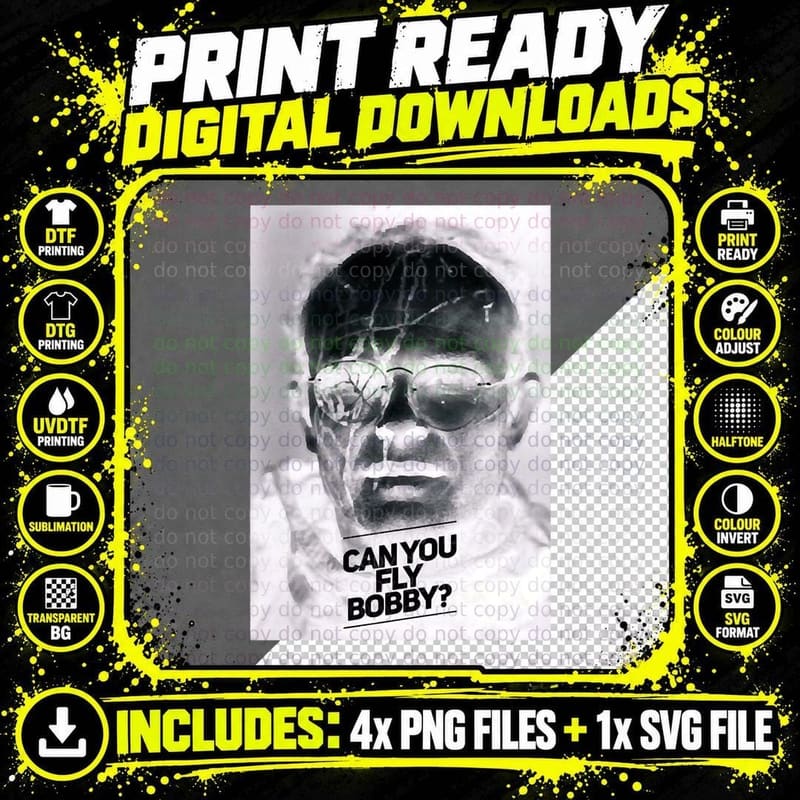 Can You Fly Bobby Scarred Portrait Png SVG Digital Bundle