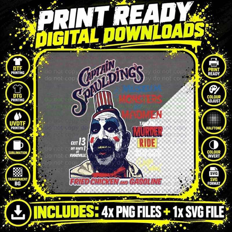 Captain Spauldings Museum Tee, Murder Ride Horror Clown Png SVG Digital Bundle