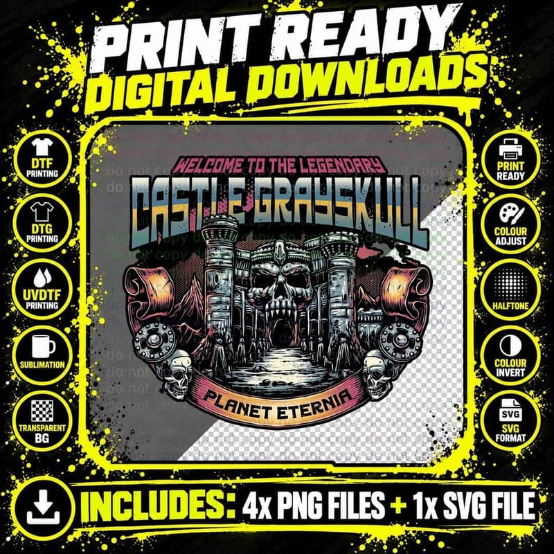 Castle Grayskull T-Shirt, Retro 80s Horror Tee Png SVG Digital Bundle