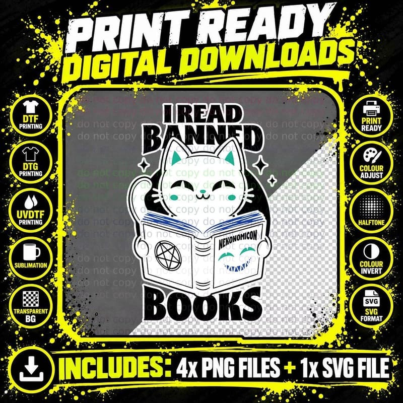 Cat Book Necronomicon T-Shirt, Gothic Horror Tee Png SVG Digital Bundle