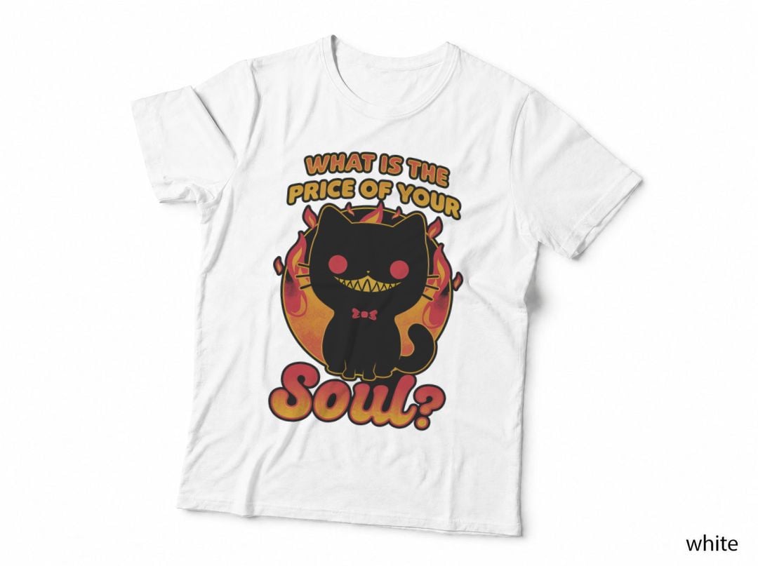 Cat Buys Souls T-Shirt, Creepy Demon Pet Tee, Gift for Horror Fans