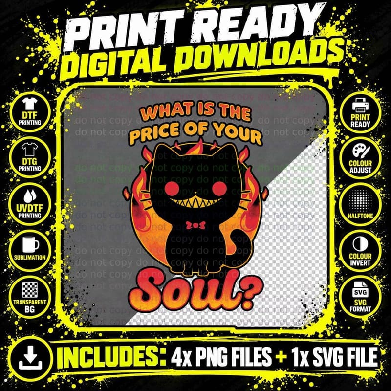 Cat Buys Souls T-Shirt, Creepy Demon Pet Tee Png SVG Digital Bundle