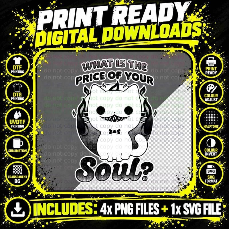 Cat Buys Souls T-Shirt, Creepy Demon Tee Png SVG Digital Bundle