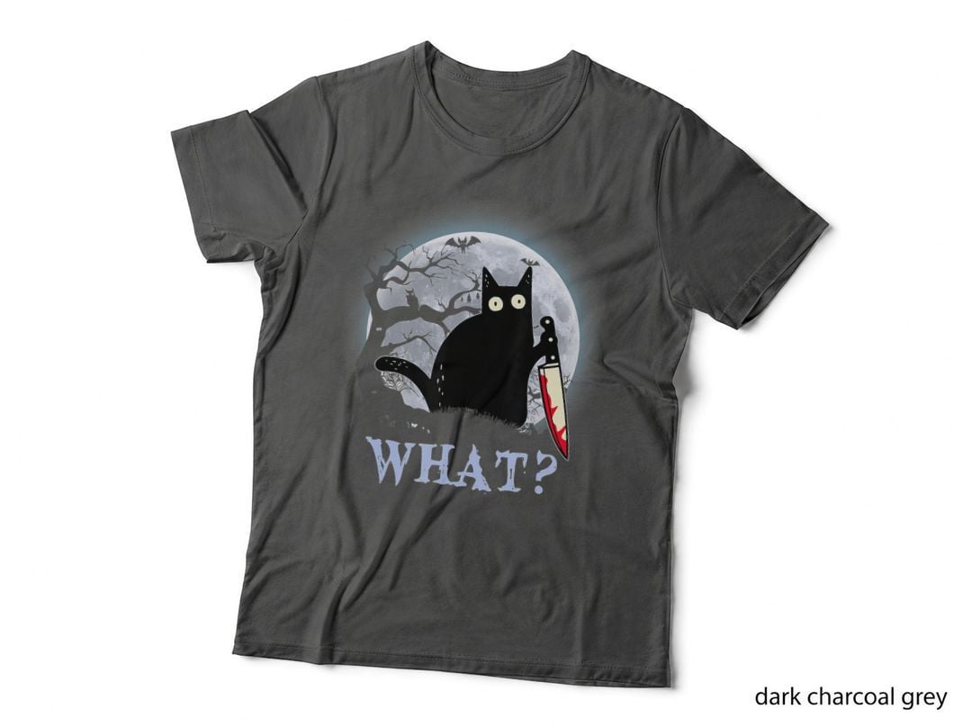 Cat What Murderous Black Cat, with Knife Halloween Costume T-Shirt