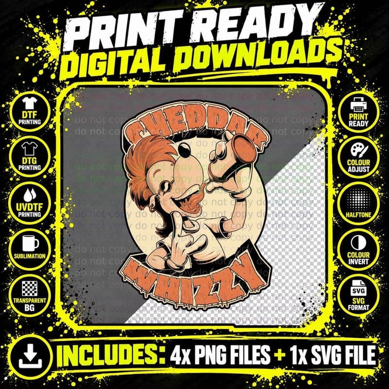 Cheddar Whizzy T-Shirt, Retro 80s Horror Tee Png SVG Digital Bundle